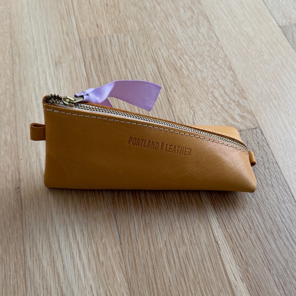 Portland Leather Mustard Pencil Pouch with Lavender Accent